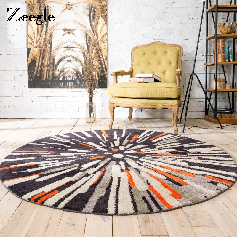 

Zeegle European Home Round Carpet For Living Room Computer Chair Circular Mat Anti-slip Kids Room Carpet Office Chair Floor Mats