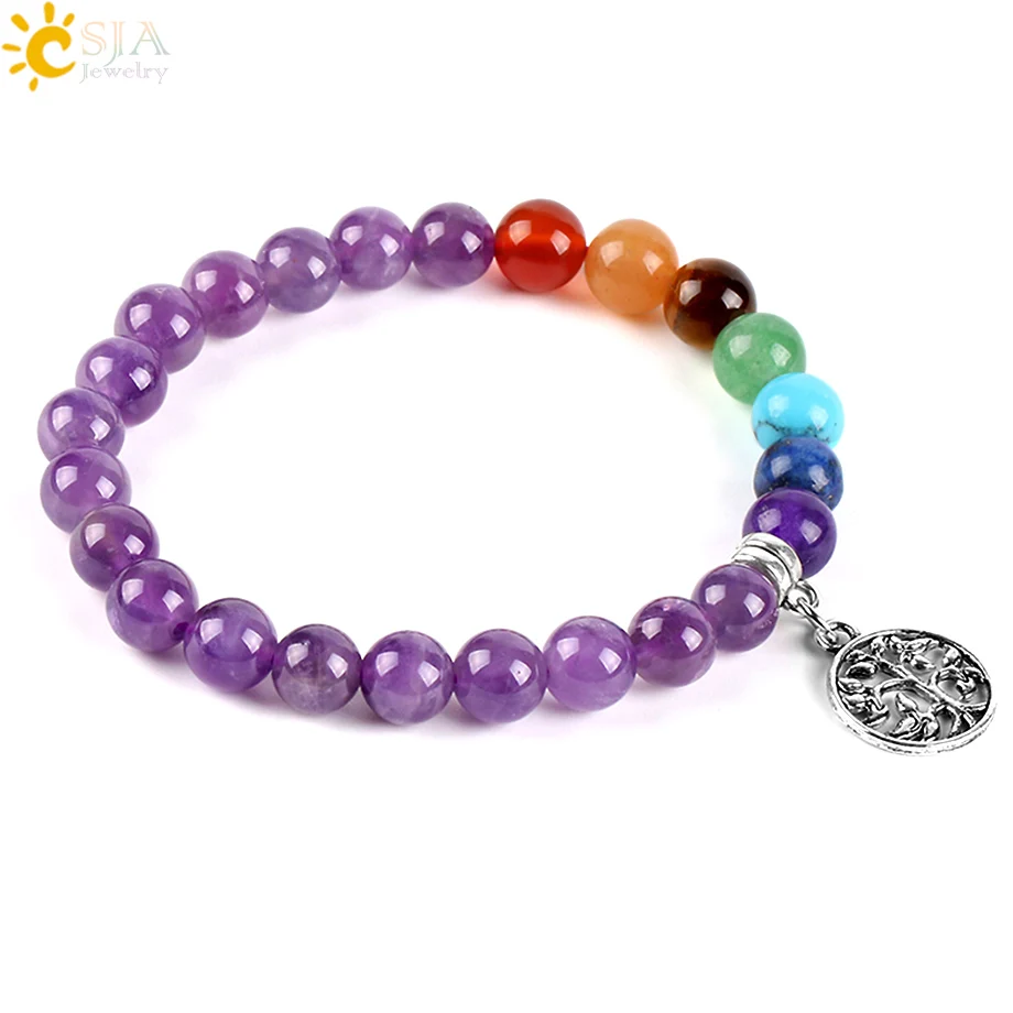Женский браслет CSJA 8 мм из натурального фиолетового камня 7 дюймов|meditation jewelry|women
