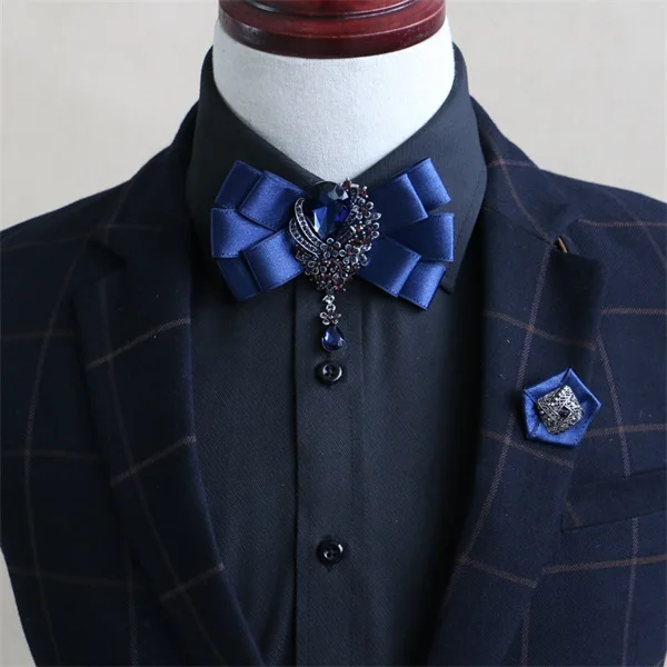 ink blue Mantieqingway Высокое качество Мужские воротник с бантом для свадьбы Женихи смокинг лук Галстуки Для женщин ленты полиэстер цветок кулон Средства ухода за кожей Шеи Галстуки - Цвет: ink blue