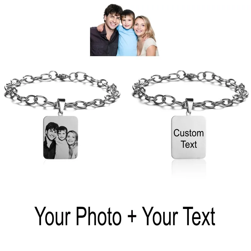 Silver2Engrave Photo Персонализированные индивидуальные браслеты с выгравированным фото именем и датой для женщин и мужчин из нержавеющей стали, регулируемые браслеты с идентификационной биркой, семейные подарки - Окраска металла: Silver2Engrave Photo