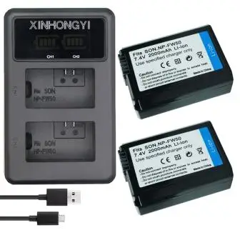 2P-FW50BatteryAndCh 2000 мАч NP FW50 акумуляторная батарея NP-FW50 Батарея+ светодиодный двойной Зарядное устройство для sony Alpha a6500 a6300 a7 7R a7R a7R II a7II NEX-3 NEX-5 Камера - Цвет: 2P-FW50BatteryAndCh
