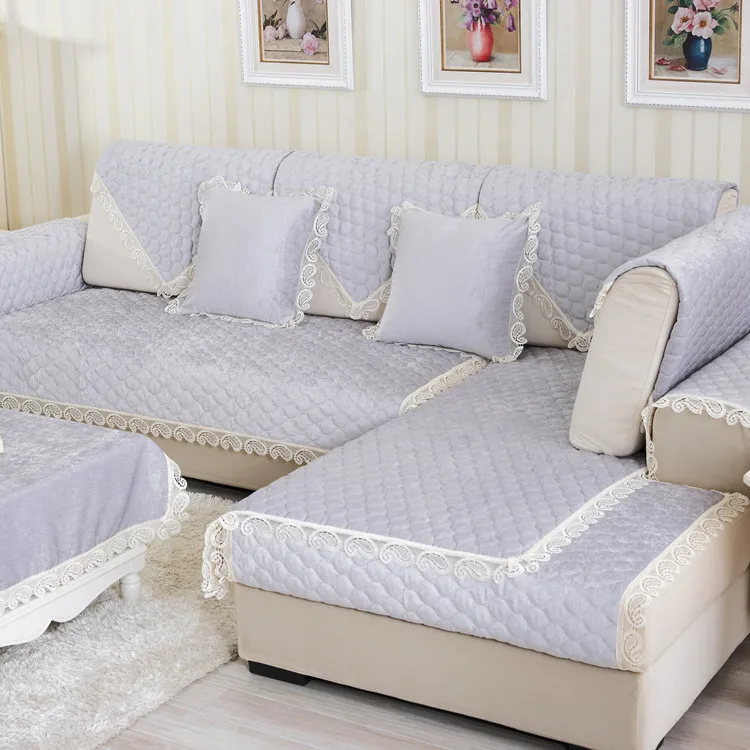 Silver gray Европейский стиль, четыре сезона, чехол для дивана, противоскользящий, стеганный, синель, общее, плюшевое полотенце, чехол для дивана, современный чехол - Цвет: Silver gray
