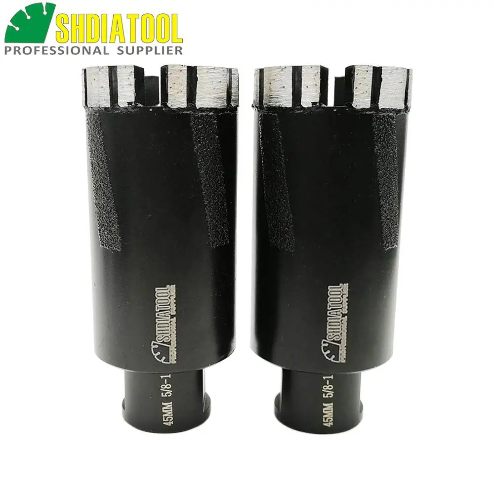 SHDIATOOL 2pcs Dia 45mm 5/8-11 Thread Laser Welded Diamond Dry Drilling Core Bits With Side Protection Drilling Bits Hole Saw