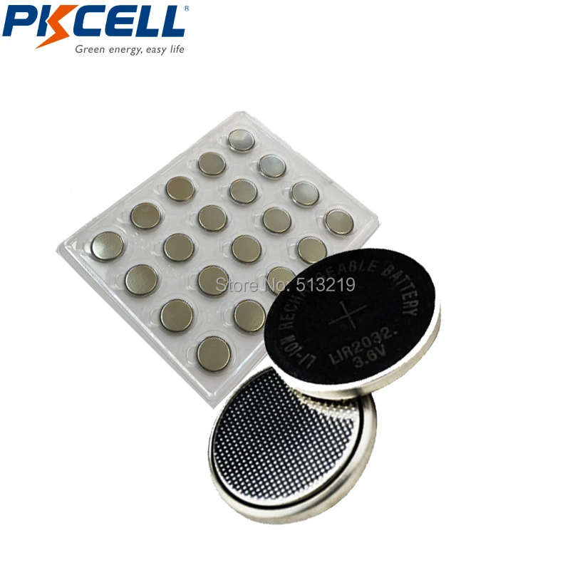 20Pcs/Tray Lithium Li-ion 40mAh 3.6V Rechargeable LIR2032 Button Cell Batteries Coin Battery Replace CR2032 BR2032 | Электроника