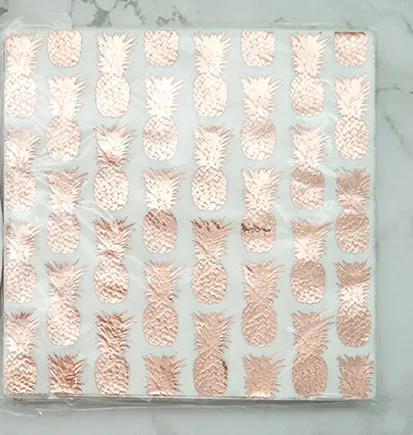 Rose Gold Napkins 16 комплектов, розовое золото, ананас, набор посуды, для детского дня рождения, для ужина, бумажная тарелка, посуда, салфетка, столовые приборы для свадьбы, помолвки - Цвет: Rose Gold Napkins