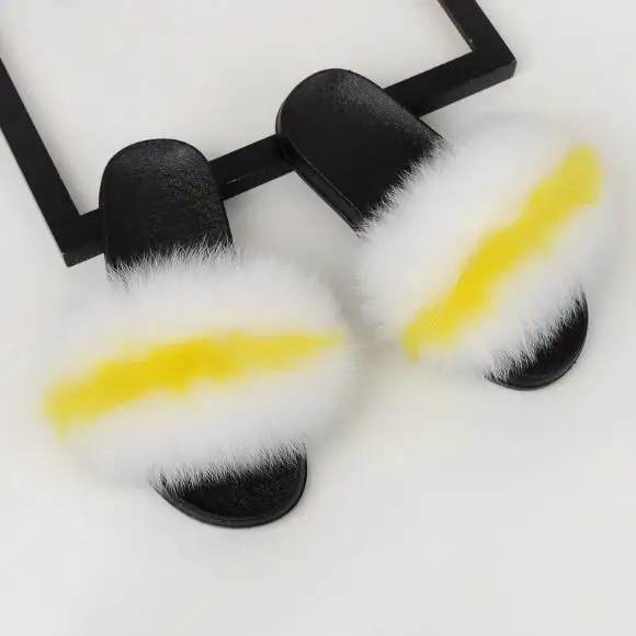 Fox Fur Mixed Тапочки из лисьего меха; женские домашние пушистые тапочки; Плюшевые Пушистые летние туфли на плоской подошве; Милая женская обувь; Лидер продаж; милая обувь; большой размер 45 - Цвет: Fox Fur Mixed