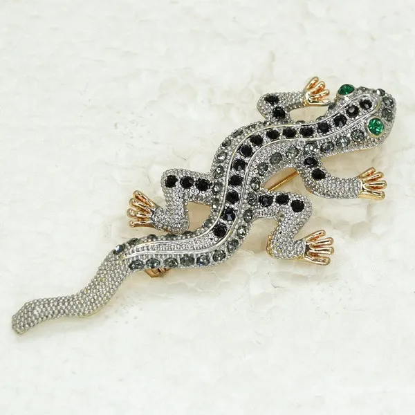 

Black Rhinestone Gecko Pin brooches C2144 H