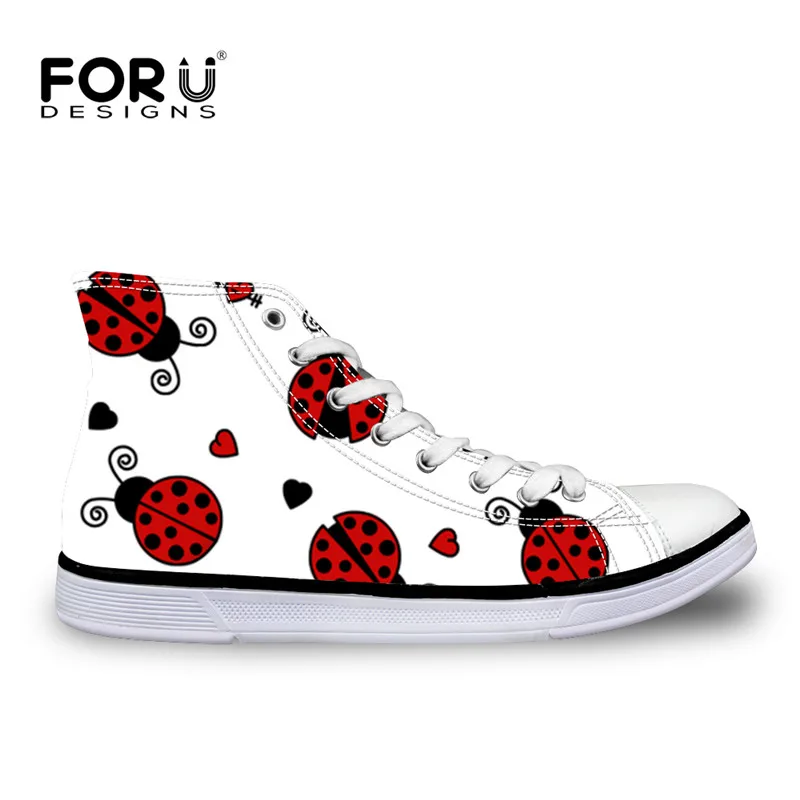 FORUDESIGNS/Женская Вулканизированная обувь на плоской подошве; Милая Красная Божья коровка; женская повседневная обувь с узором; парусиновые кроссовки с высоким верхом; tenis feminino; Новинка