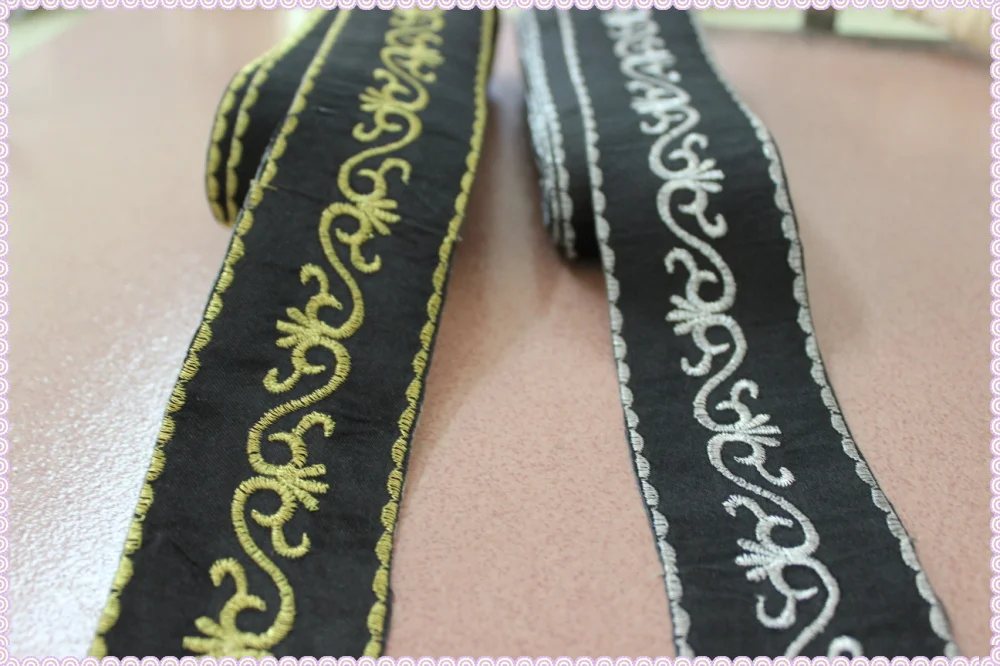 2 дюйма золотая тесьма с аппликацией кружевная лента железная кожа черный атлас 5