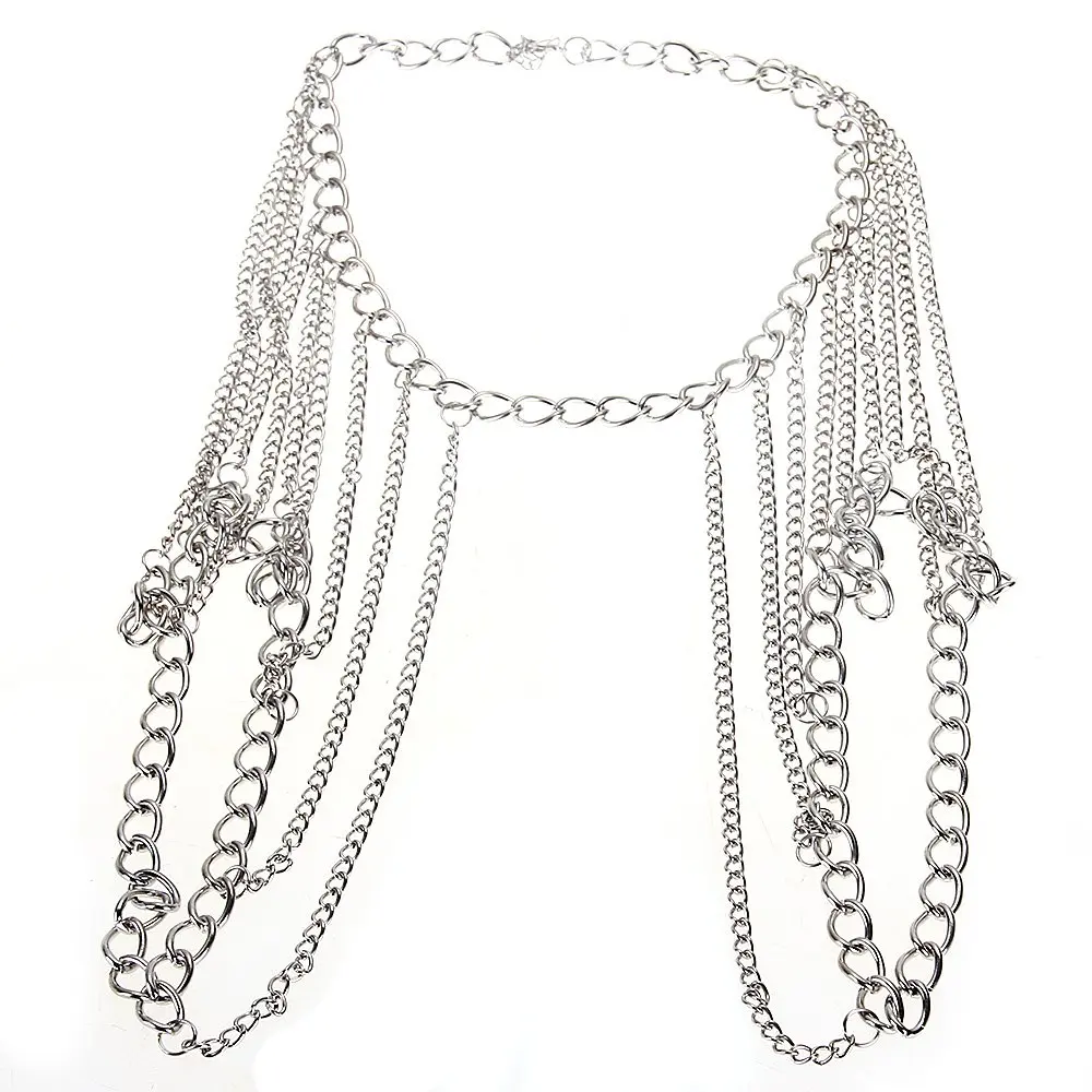 Женская цепочка на тело и плечи из сплава ожерелье Серебряная Мода|chain body|silver