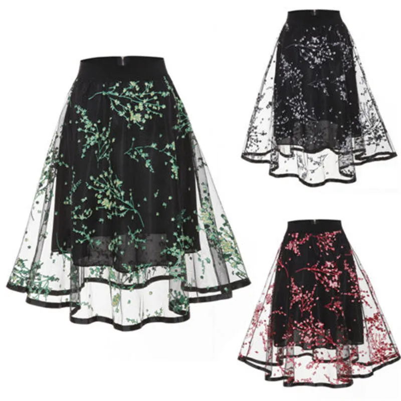 Юбка-пачка Neue Frauen thull A-linie Rock Mode Damen Kurzen Knielangen Prinzessin Ballett rёcke Mesh Partei Spitze Blume Boho |