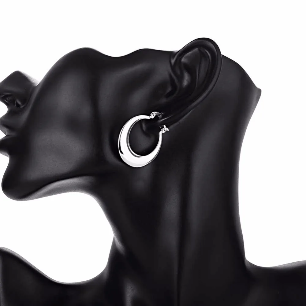 Женские круглые серьги кольца Crescent Moon большие с серебряным покрытием