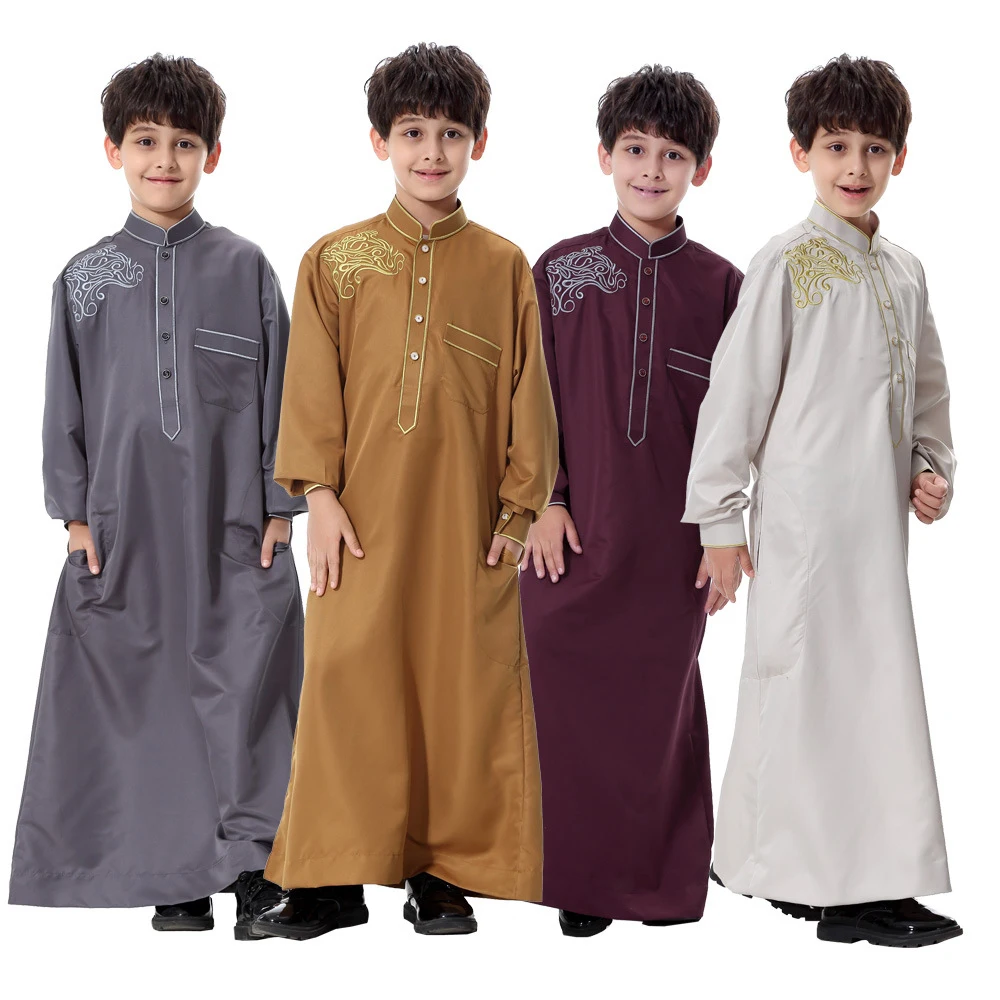 

islamic arab clothing for children embroidery arab jubba thobe children robe islam pakistan abaya kaftan for kids dishdasha 2020