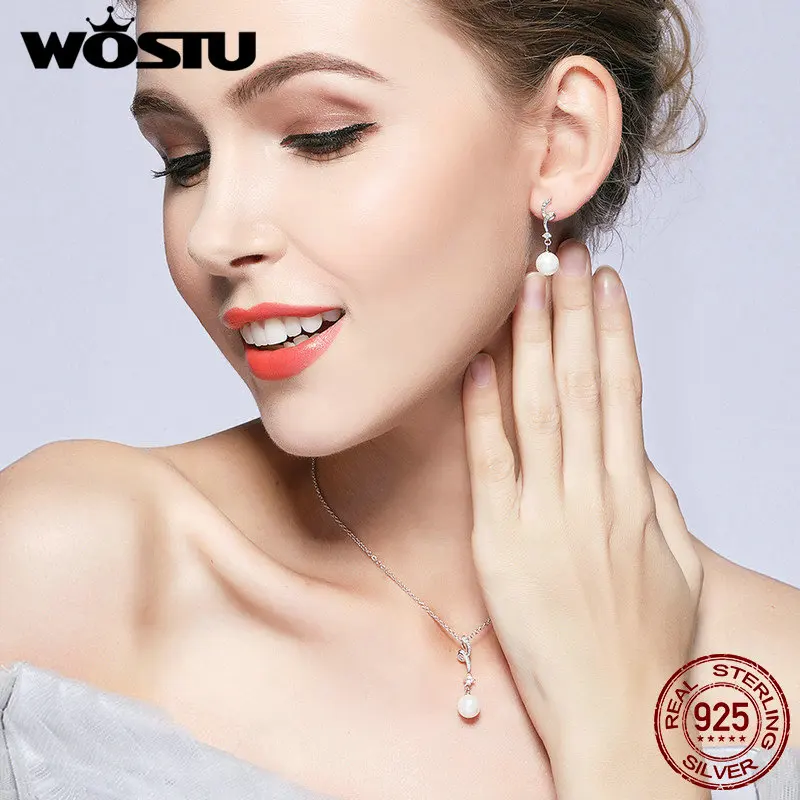 WOSTU бренд класса люкс 925 пробы серебряные жемчужные Висячие серьги для женщин хорошее ювелирное изделие подарок CQE035