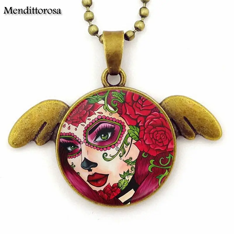 EJ Glaze Bronze Angel Wings Necklace Pendant Jewelry For Men Women Gift Miss Sugar Skull With Love | Украшения и аксессуары