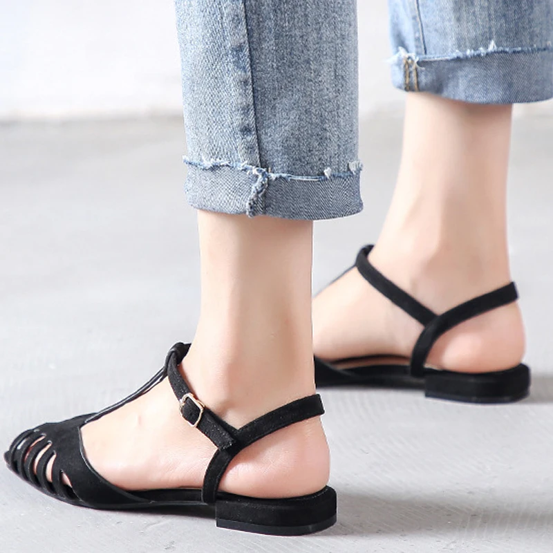 Новинка 2019 года летние женские туфли на плоской подошве с ремешком щиколотке