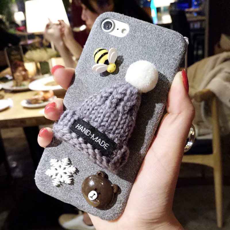 PlaidChristmas Розовый и красный цвет шляпа подарок чехол для iPhone X XR XS Max Меховой 6 6S 7 8
