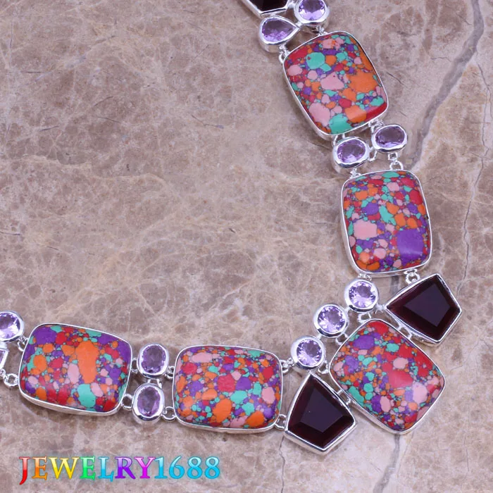 Ожерелье из серебряного покрытия с разноцветными искусственными фианитами L629 |