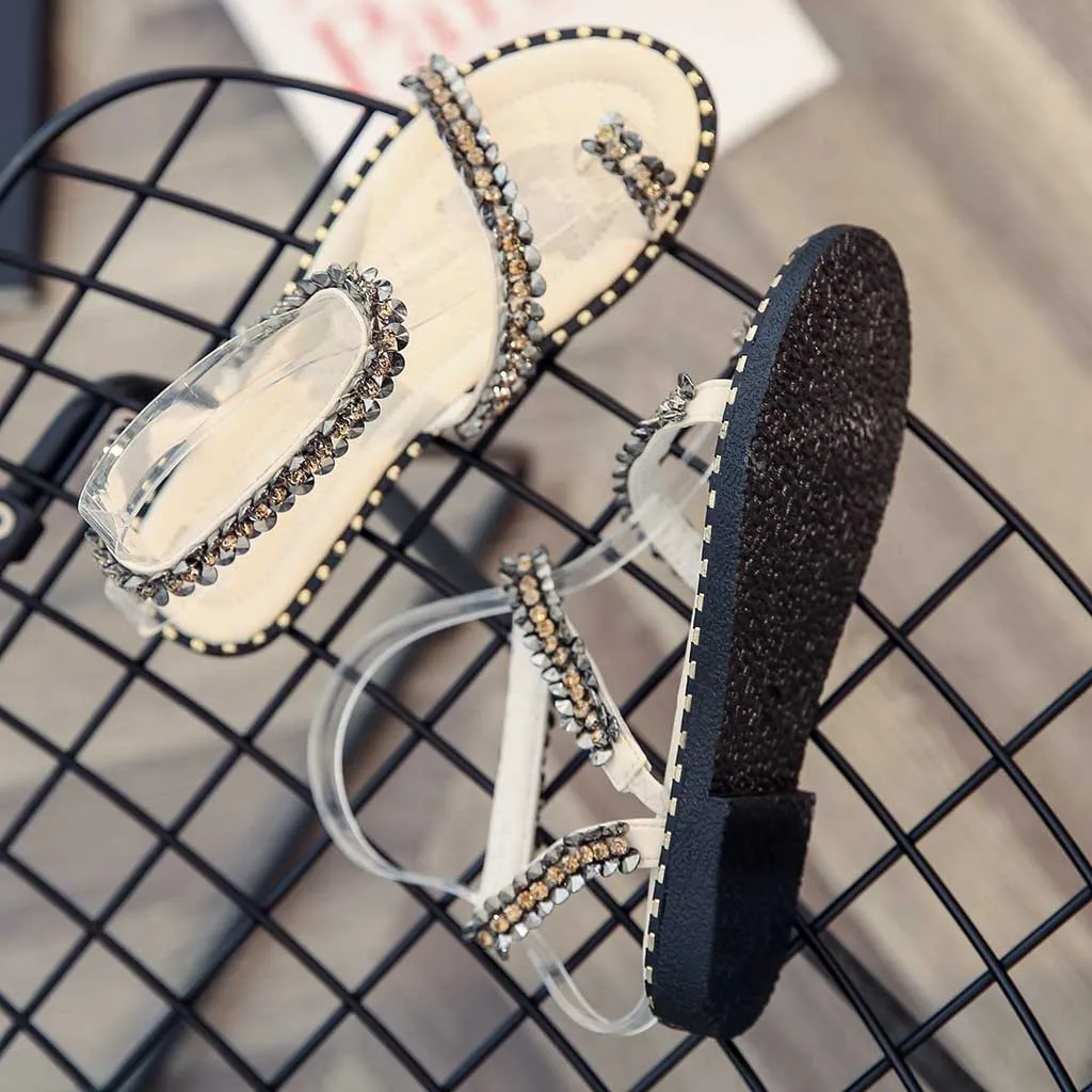 Для женщин женские шлепанцы для пляжа shoescrystal Bling круглый носок обувь на плоской подошве повседневные лоферы на открытом воздухе Пеший Туризм Туристические сандалии обувь; Pantuflas# Y25