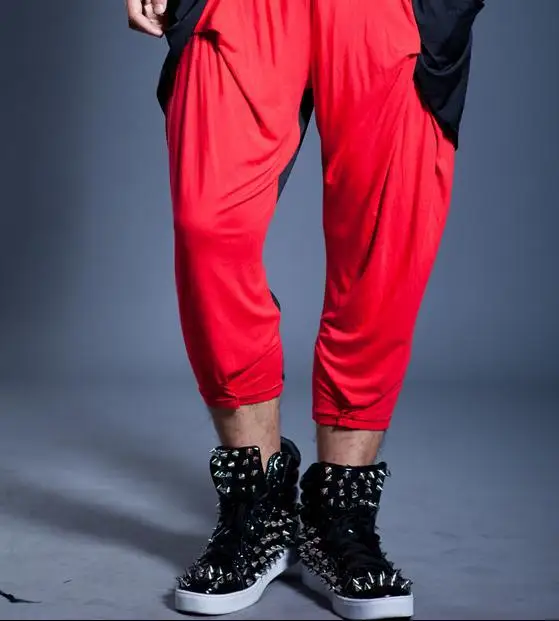 Red black Singer costumes Harem pants 1 pants men 1 pants man trousers loose Sequins harem pants mens Provide custom