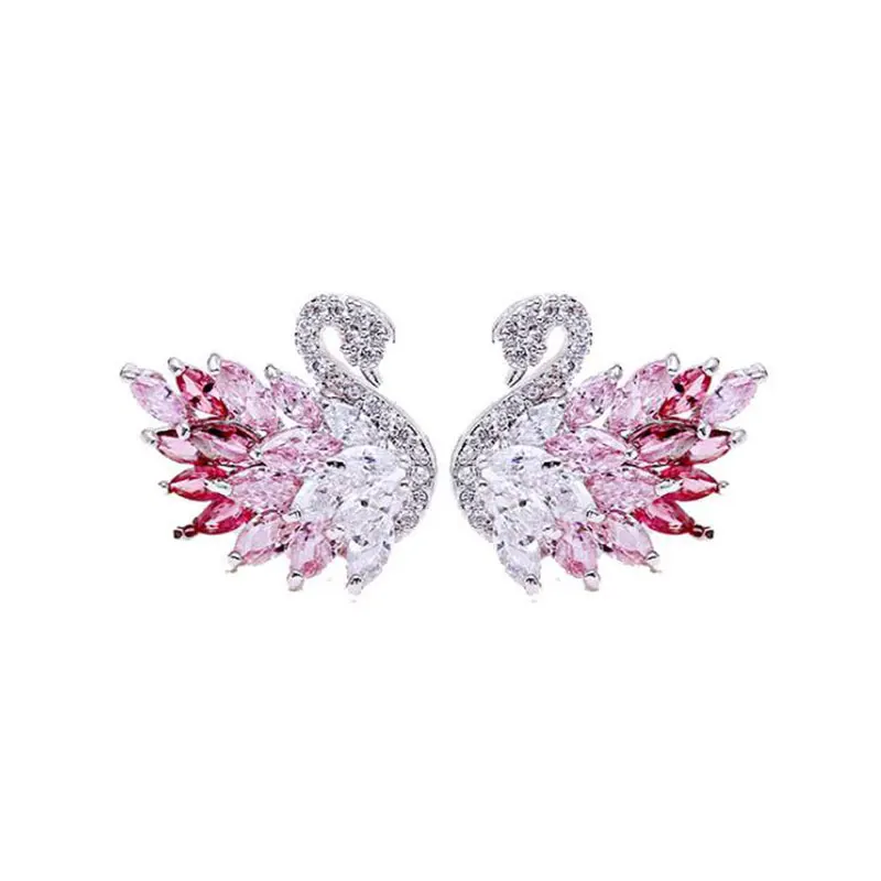 Женские серьги-лебеди LuxJuly Серебристые серьги с кристаллами циркония желтый