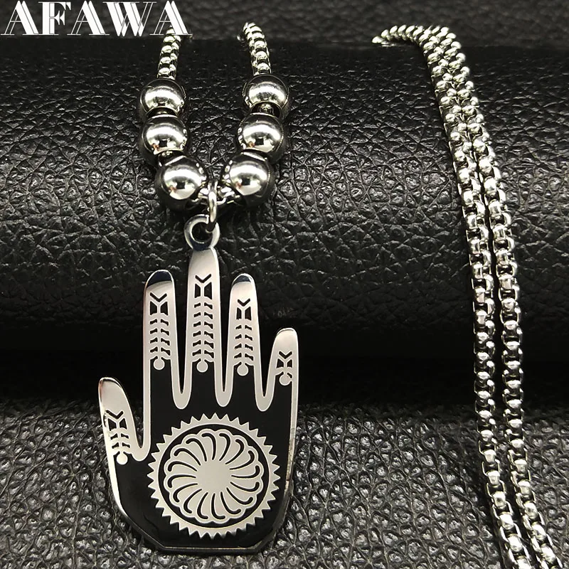 2021 длинное ожерелье из нержавеющей стали для женщин Черная Wicca Hamsa с дизайном рука