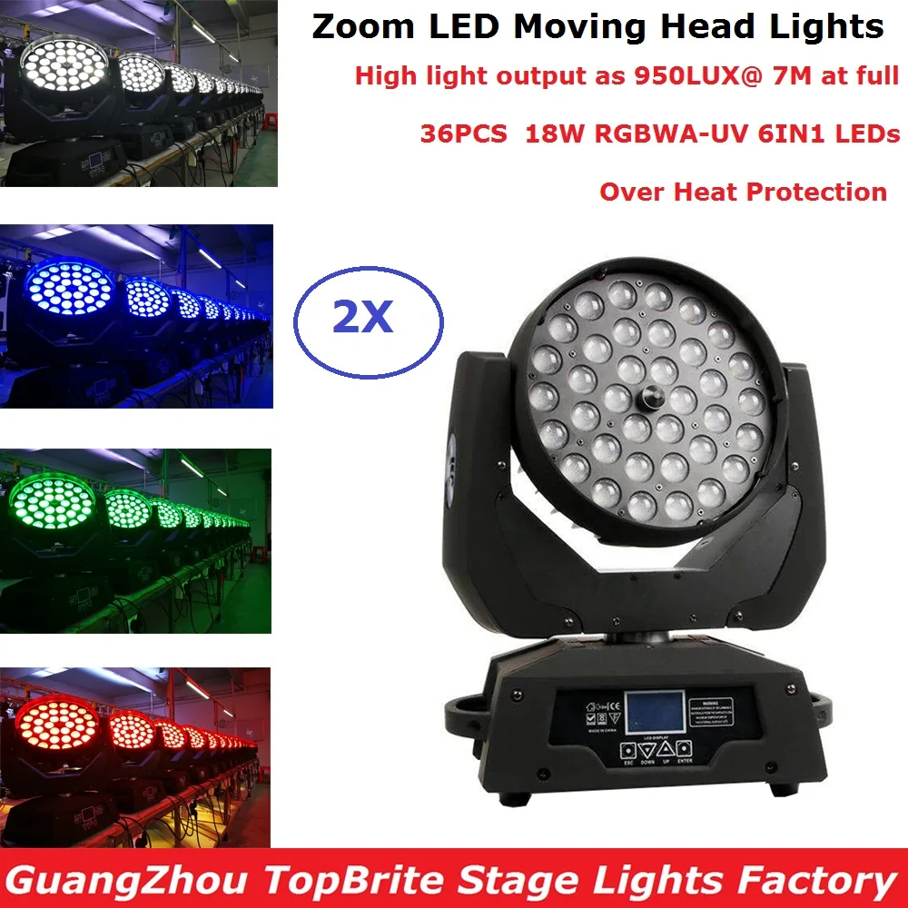 2 шт./лот LED Zoom Wash 36X18W RGBWA UV 6IN1 DMX сценический сенсорный экран профессиональные