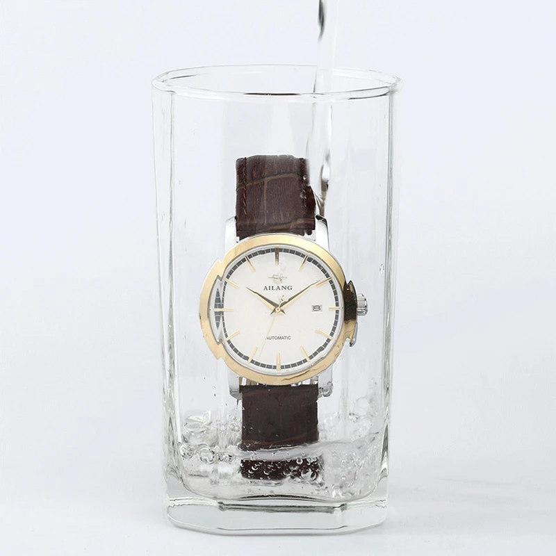 Simplified Elegant Men Business Dress Watches Brand Fashion Genuine Leather Wrist watch Mechanical Self-winding Calendar Watch | Наручные