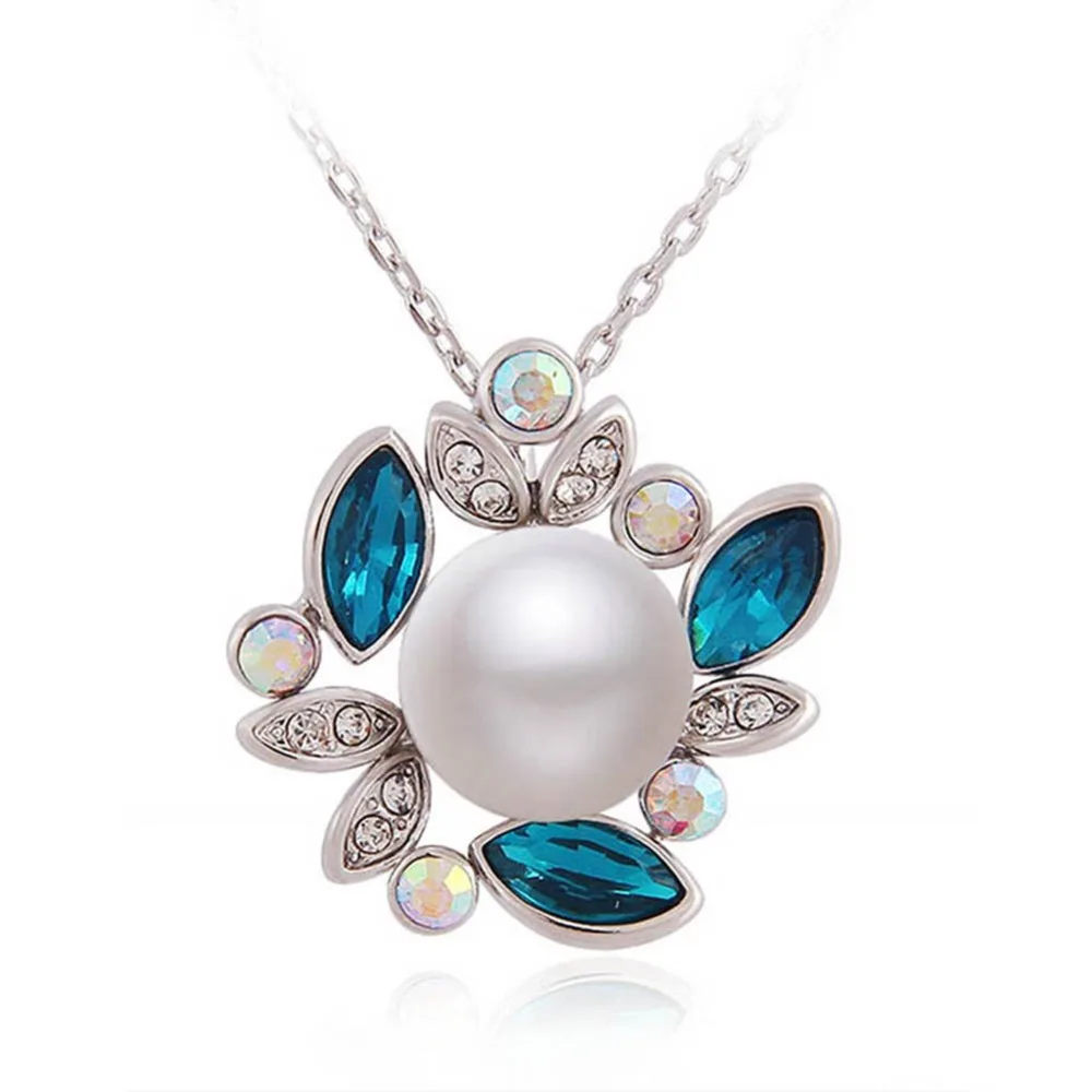 Popular jewelry Oden zircon color crystal pearl necklace European golden woman long pendant | Necklace