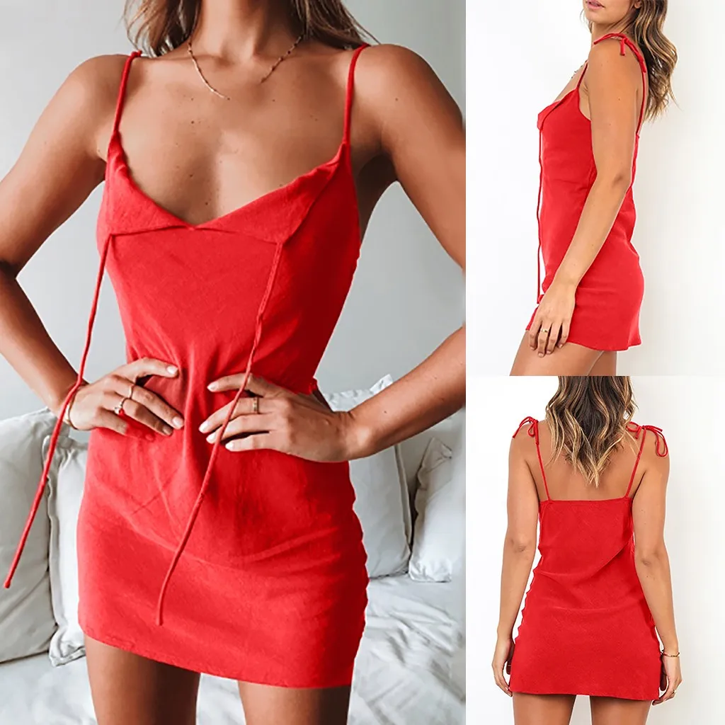 Лето красное платье женские Повседневное одноцветное Цвет пляжное Бохо нарядное