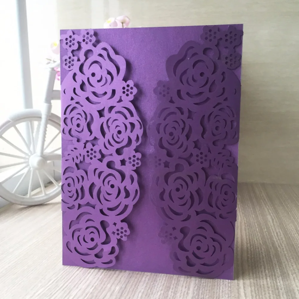 

Korean style beauty rose flower customized wedding invitation vip card rsvp printing card laser cut classical elegant flower