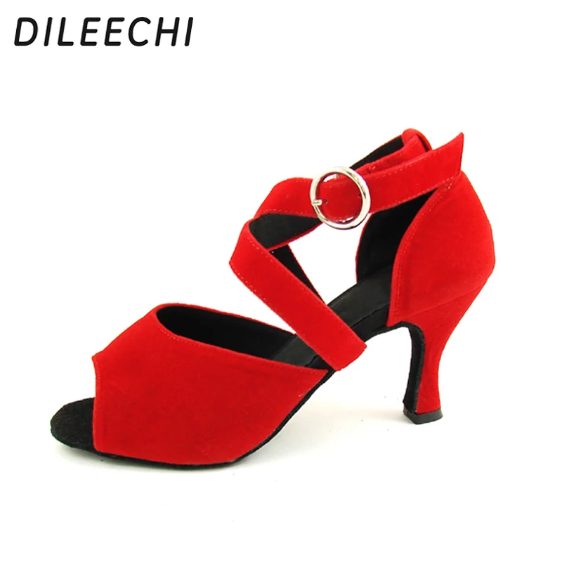 DILEECHI красная бархатный Латинская танцевальная обувь профессиональные Бальные