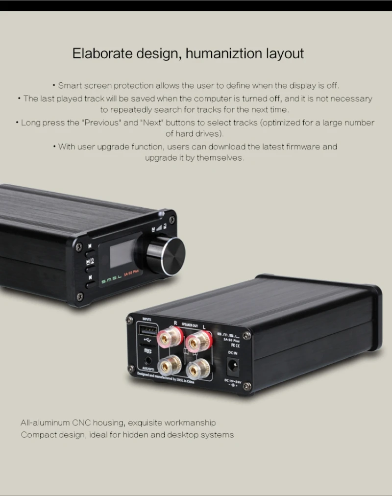 SMSL SA-50 Plus HiFi 50 Вт AUX оптический USB диск портативный усилитель мощности цифровой усилитель