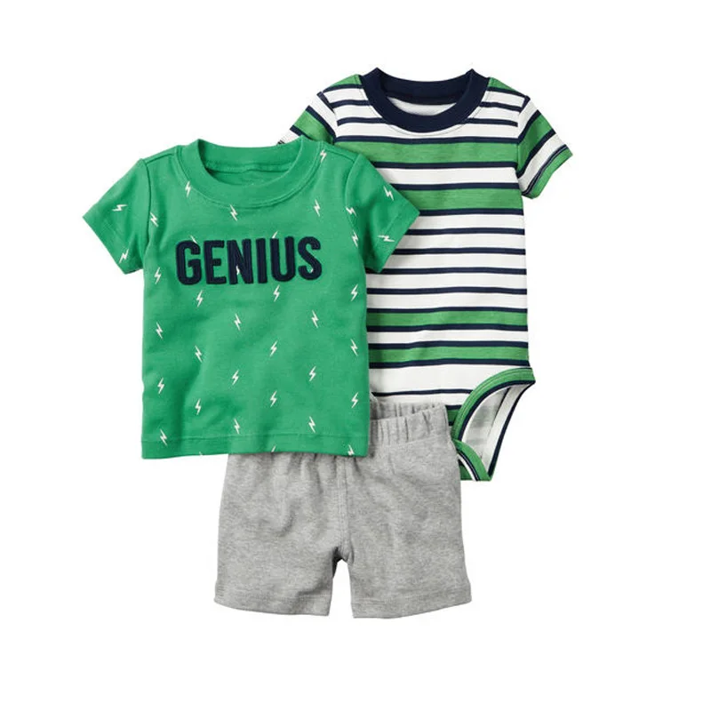 Лето 2018 комплект из 3 предметов для маленьких детей футболка + babysuit шорты костюм