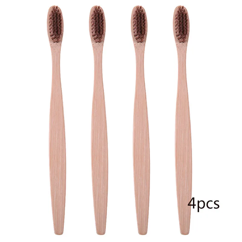 4pcs Dark Brown 1/4/10 шт красочные головы бамбука Зубная щётка Защита окружающей среды Деревянные Радуга бамбук Зубная щётка Мягкая зубная щетка со щетиной инструмент для ухода за полостью рта - Color: 4pcs Dark Brown