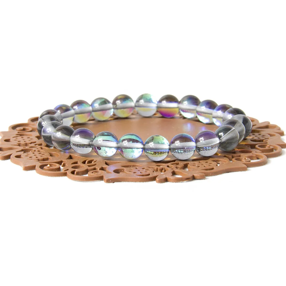 Блестящий свет 8 мм бисер флэш камень синий Лабрадорит женские модели браслетов