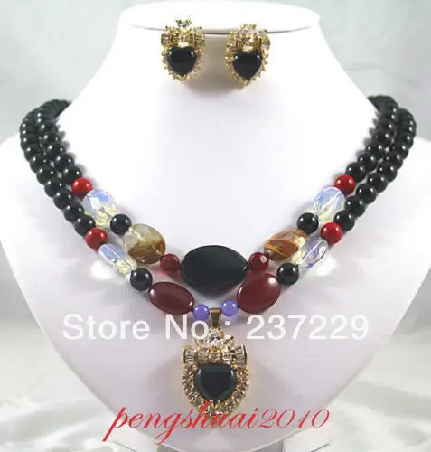 Оптовая цена + красивые женские ювелирные изделия 2 ряда черный камень сердце
