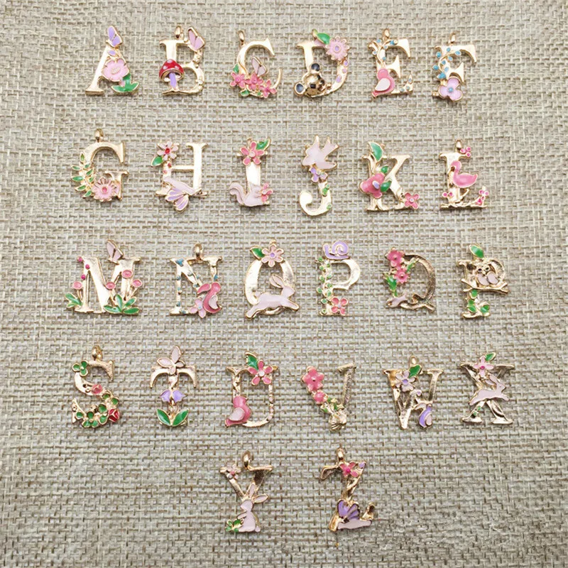 26 English Letters Alloy DIY Oil Drip Drop Ornament Cartoon Animals Flowers Alphabet Shape Hanging Gifts Party Decor Supplies | Дом и сад