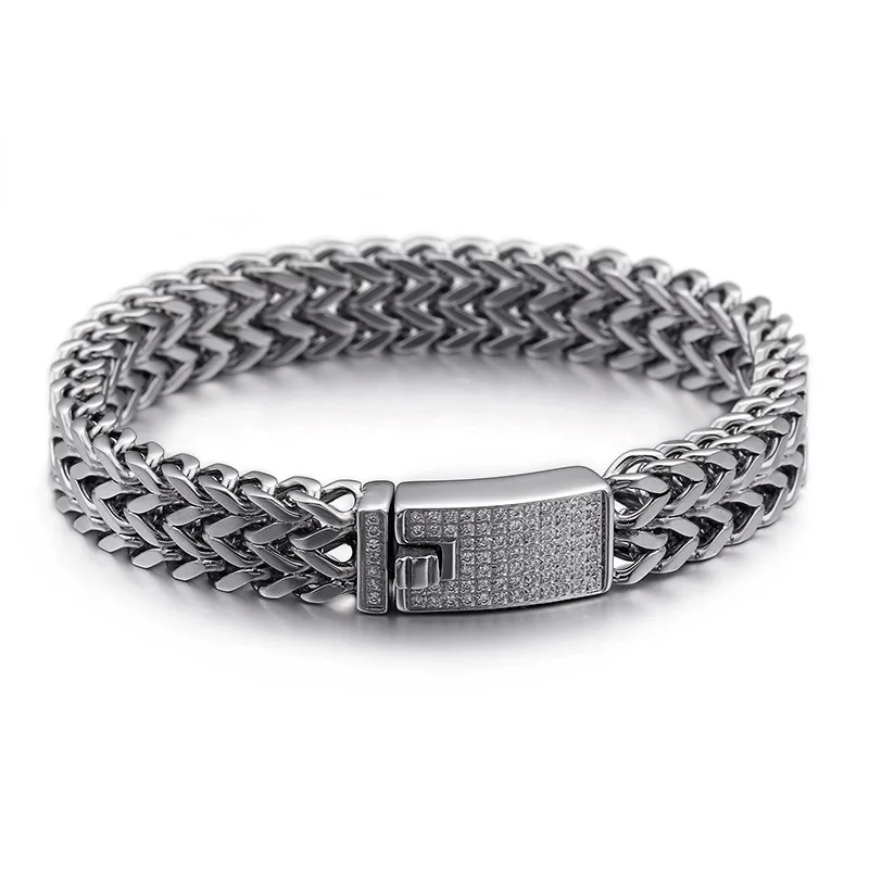 Браслет инкрустированный фианитом в стиле хип-хоп мужской браслет из титановой