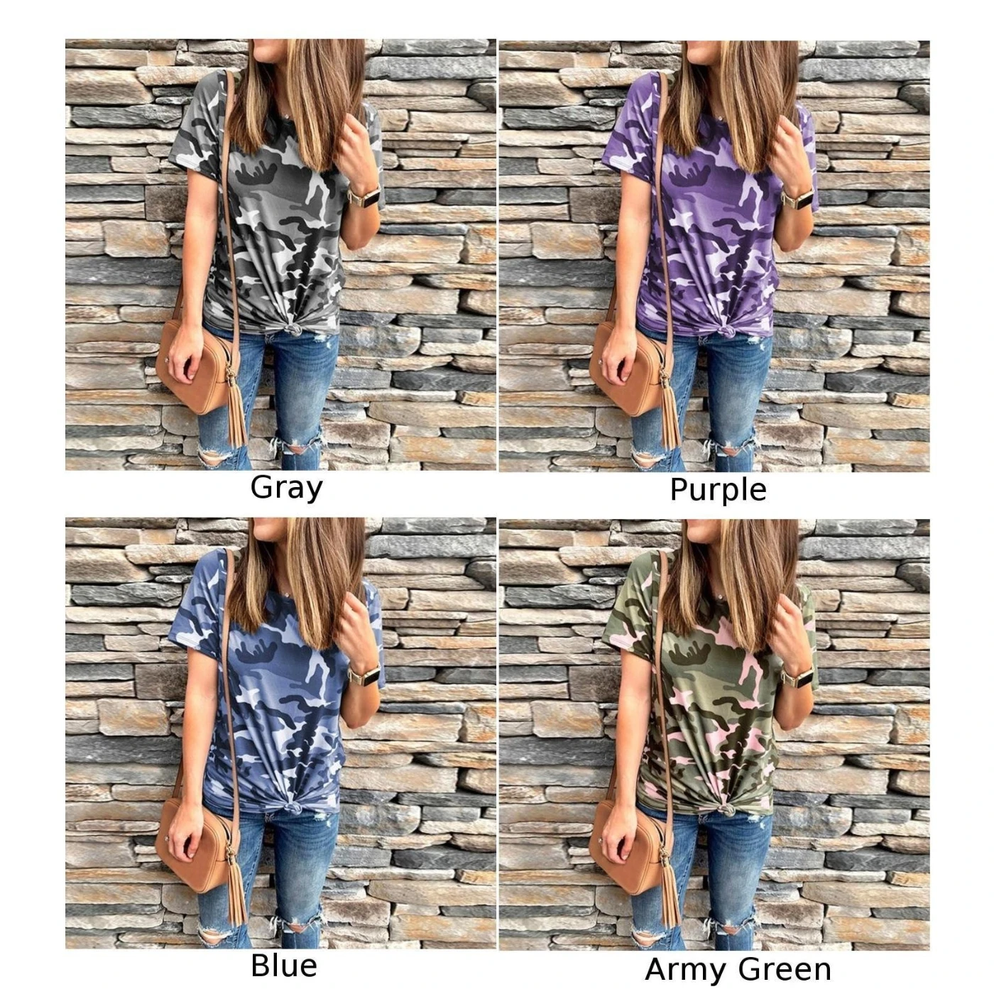 Женские повседневные топы камуфляжные 2019 летние свободные с круглым вырезом
