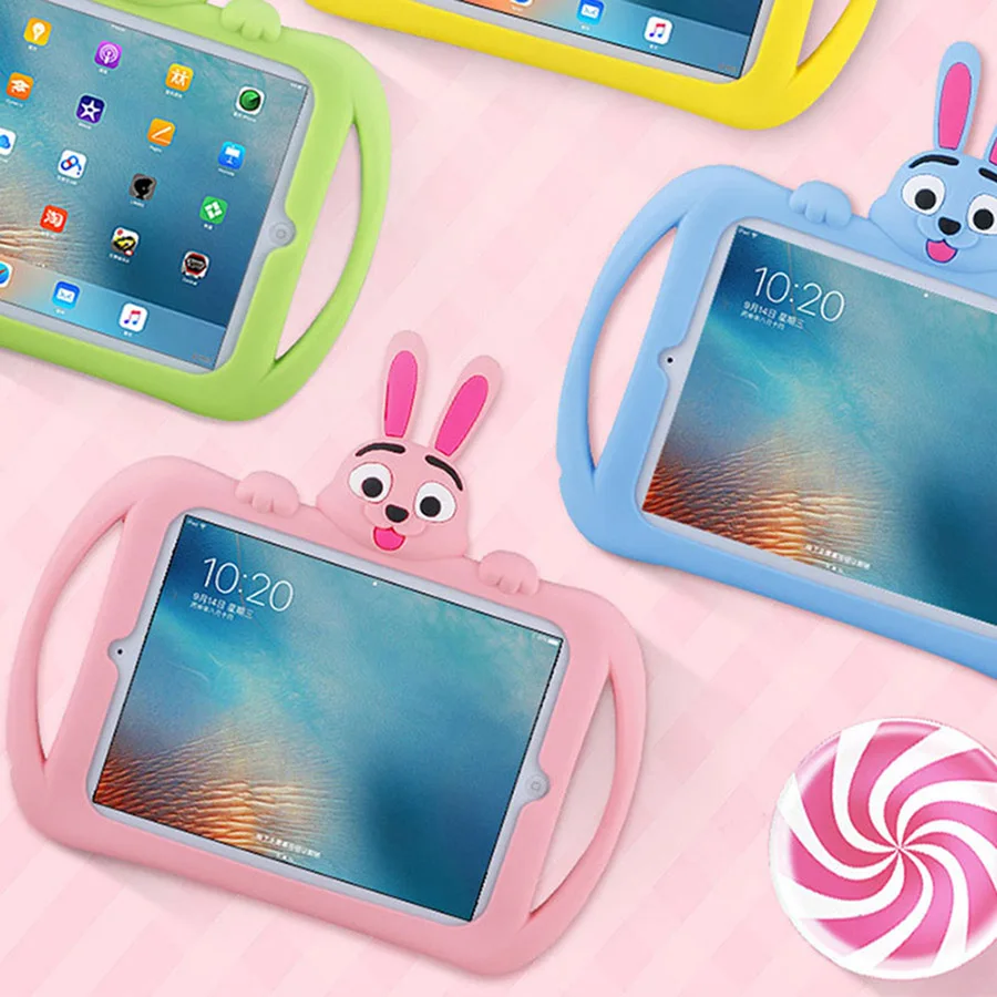 Дети противоударный чехол для iPad 9,7 Air 2 колесика с камерой низкого давления х Дети мультфильм кролик безопасный силиконовая подставка чехол для планшета чехол для iPad 5 6
