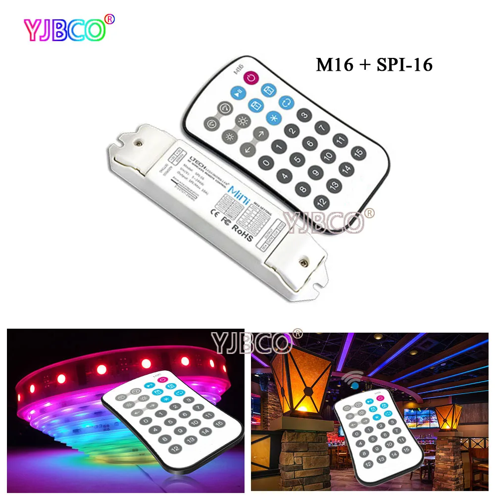 DC5 24V СИД симфония контроллер SPI 16 + M16 удаленного беспроводного для WS2812/2811/2801 TM1812