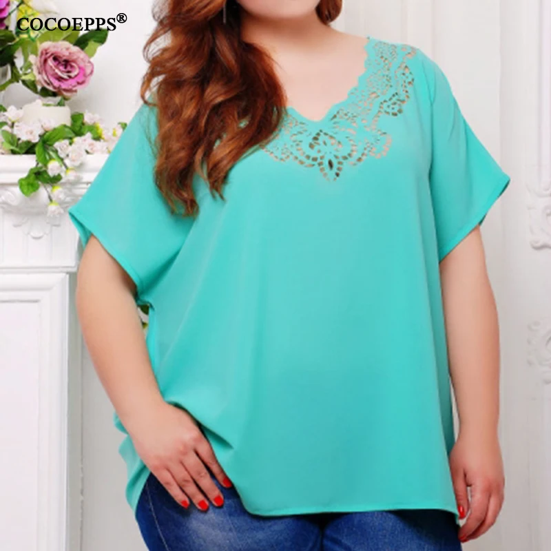 Женские футболки 4XL 5XL 6XL Плюс Размер повседневные Шифоновые Топы 2018 Лето Большой
