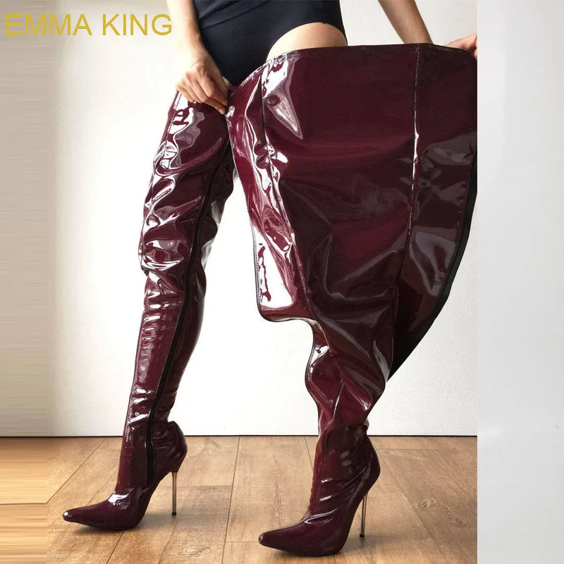 EMMA KING/серебристые женские зимние сапоги на высоком каблуке-шпильке из