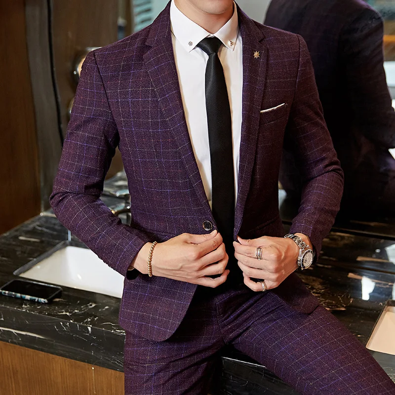 

Men's Stripe Suit Slim Fit One Button 3-Piece Suit Blazer Dress Business Wedding Groom Dress Jacket Vest & Pants