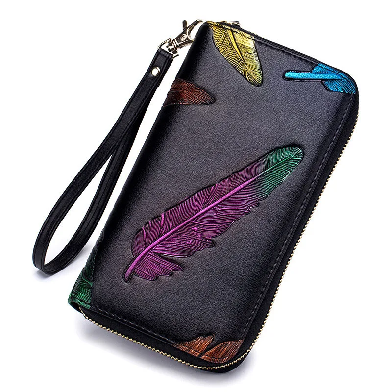 purple green Женский кошелек из натуральной кожи, длинный на молнии, ID, кредитный держатель для карт, визиток, кошелек,, модный кошелек для 36 карт, Portfe - Цвет: purple green