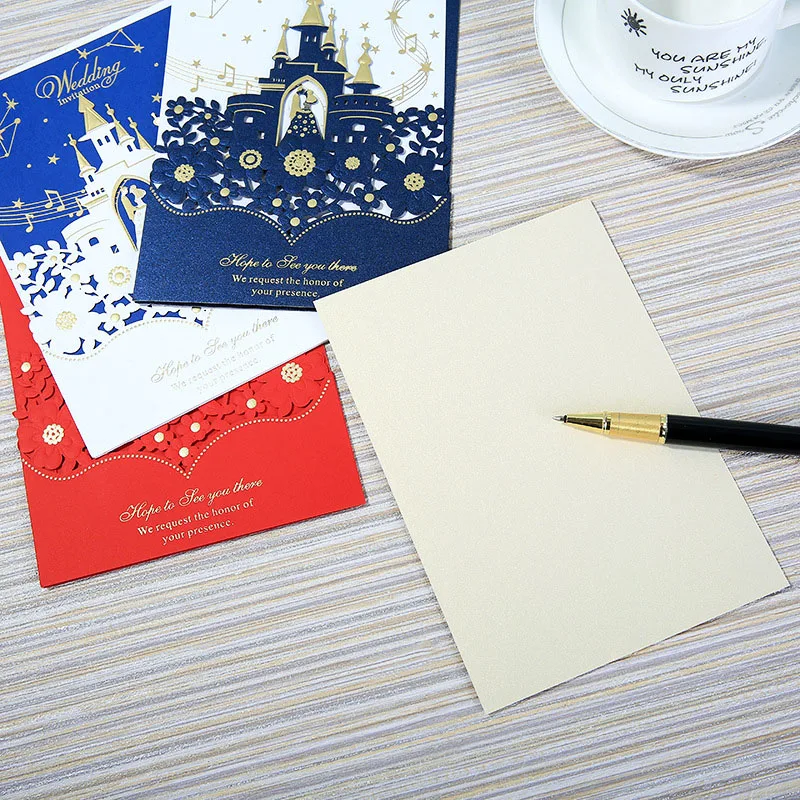 100pcs Laser Cut Castle Wedding Invitations Card Stamping Business Greeting Customize Birthday Party Favor Supplies | Дом и сад