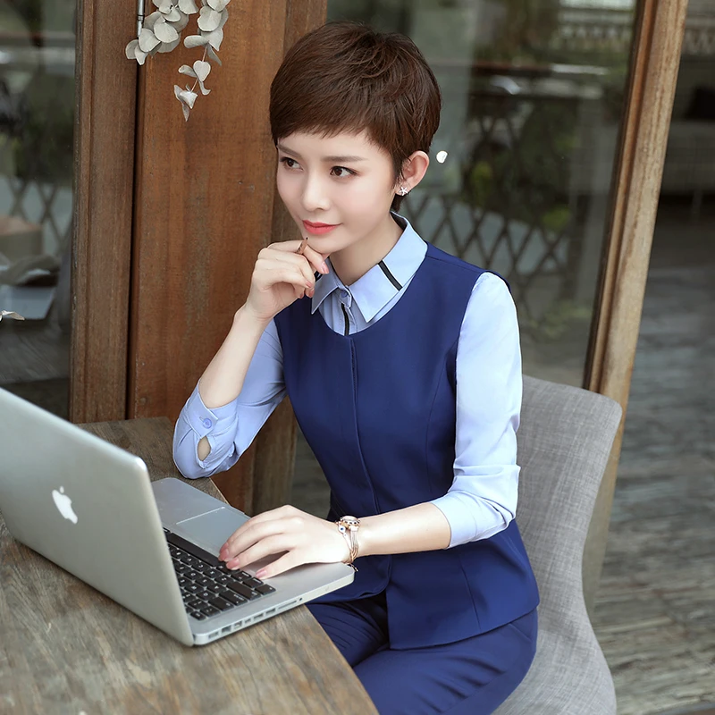 Женский офисный костюм облегающий блейзер с длинным рукавом и штаны большого