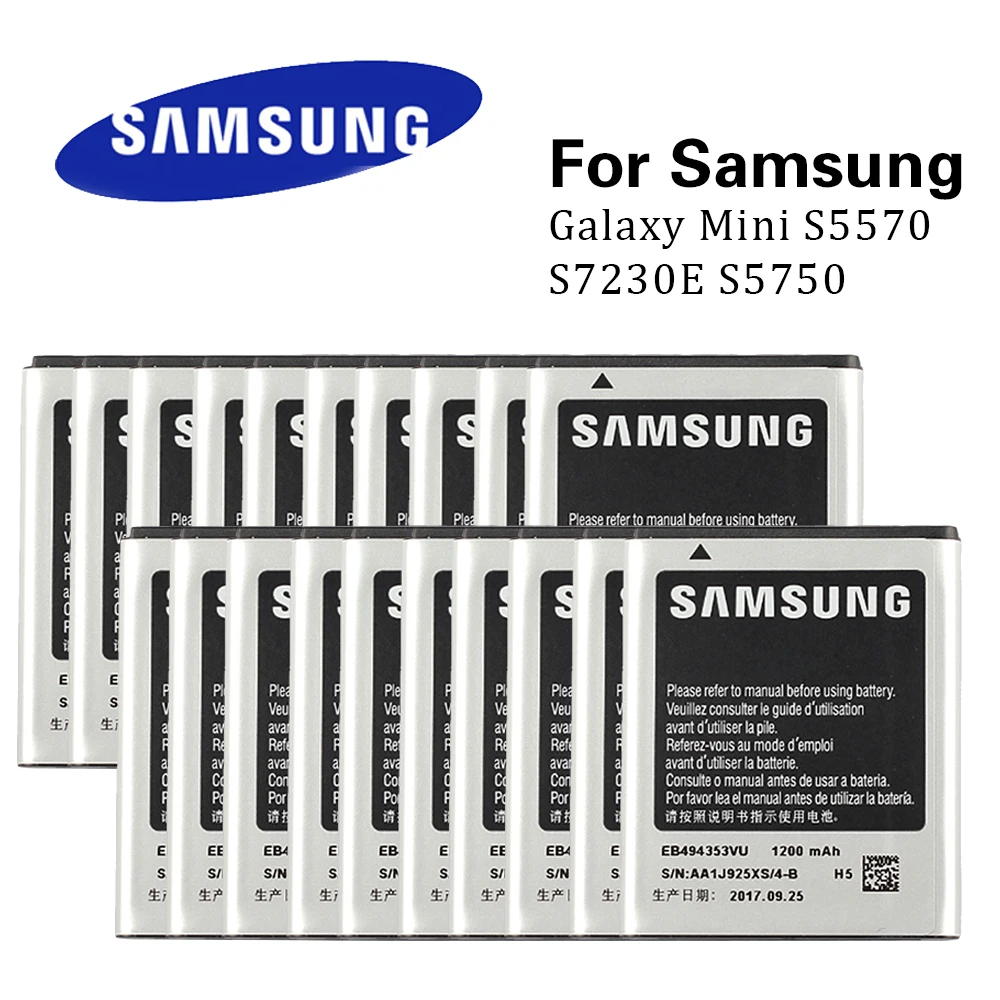 

20pcs/Lot Original Battery EB494353VU For Samsung Galaxy Mini S5330 S5232 C6712 S5750 S5570 GT-S5570 S7230E i559 1200mAh