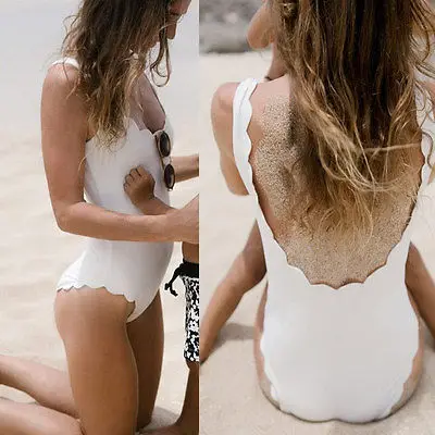 Женский волнистый Цельный купальник с открытой спиной зубчатые купальные